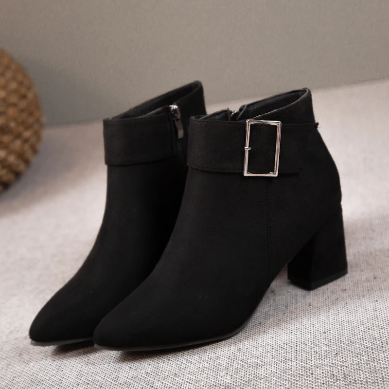 

2022 Fashion New Side Zipper Women's Ankle Boots Zipper Mid Heel Women's Platform Buckle Women's Shoes Solid Square Heel