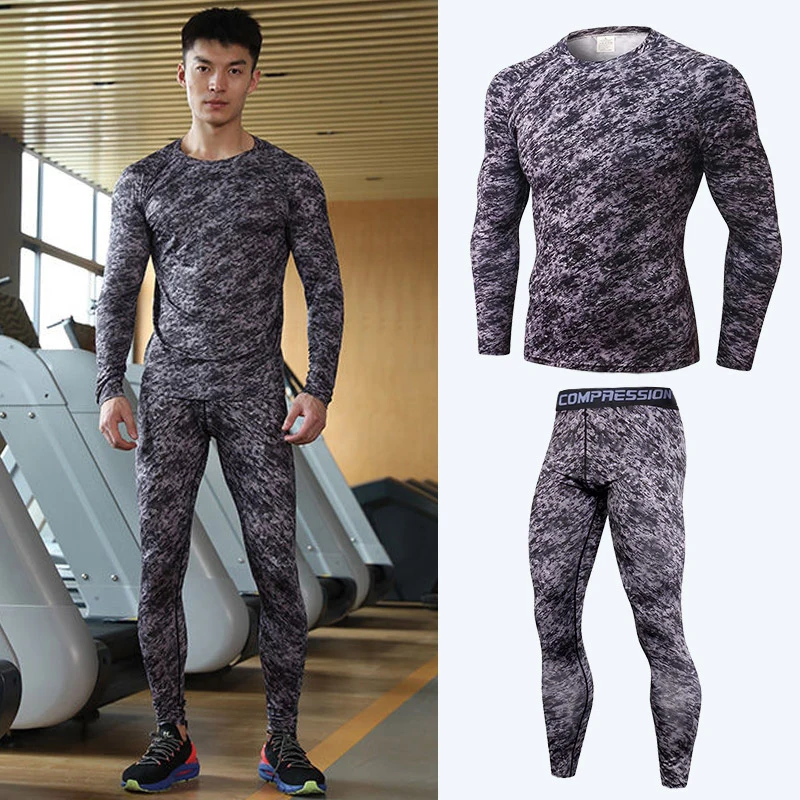 Gym Men Fitness Sportswear Set Compression Running Sport Clothes Tight Sweatpants Sweatshirt UV Sun Protection Rash Guard Lycra