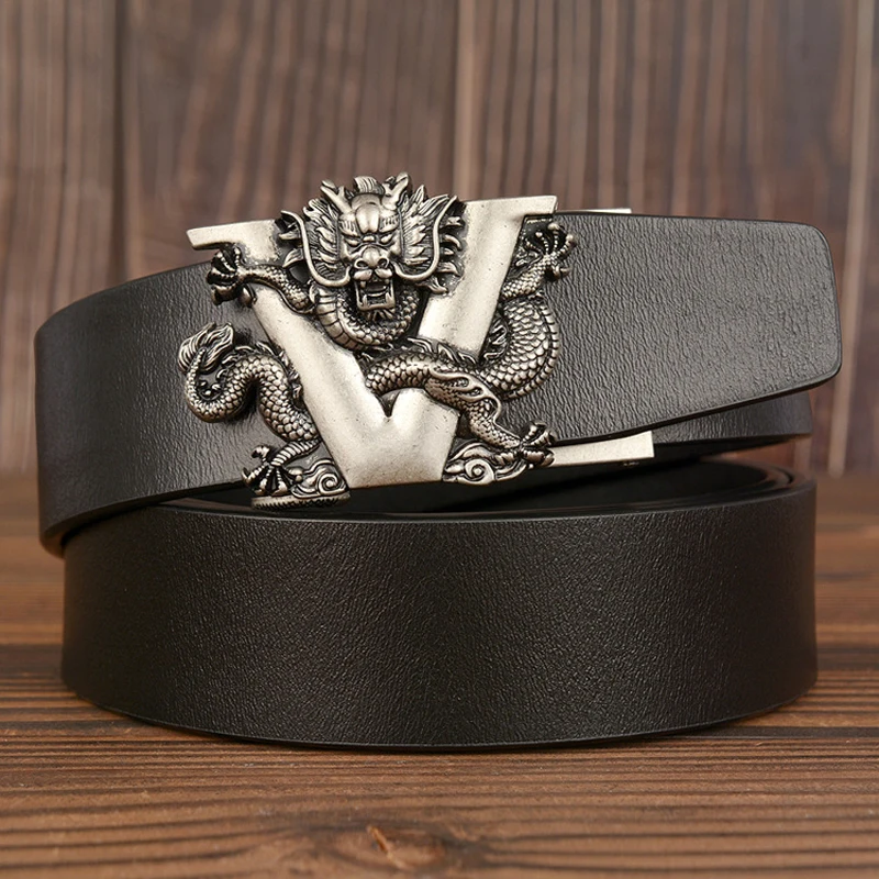For Men Strap Male Metal Automatic Buckle Famous Brand China Dragon Buckle Belt Men Cowskin Genuine Luxury Leather Men's Belts