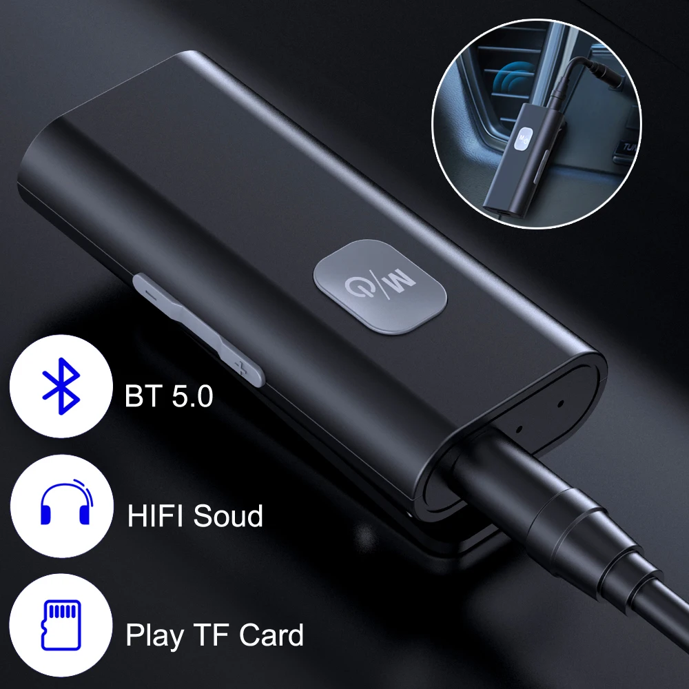 Купи Bluetooth 5.0 Receiver Adapter Wireless Audio Adapter 3.5mm AV/AUX Jack For Car PC Headphone Reciever Handsfree Support TF Card за 145 рублей в магазине AliExpress