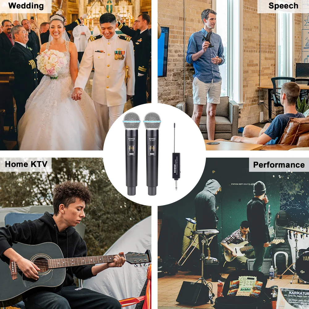 Беспроводная микрофонная система BOMGE UHF с 30 регулируемыми каналами зарядным