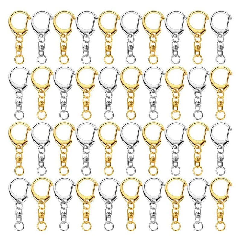 

200 Piece D Hook Keychain Hardware With Jump Rings, Metal Split Key Ring Clips With Chain For Craft Charm Making DIY