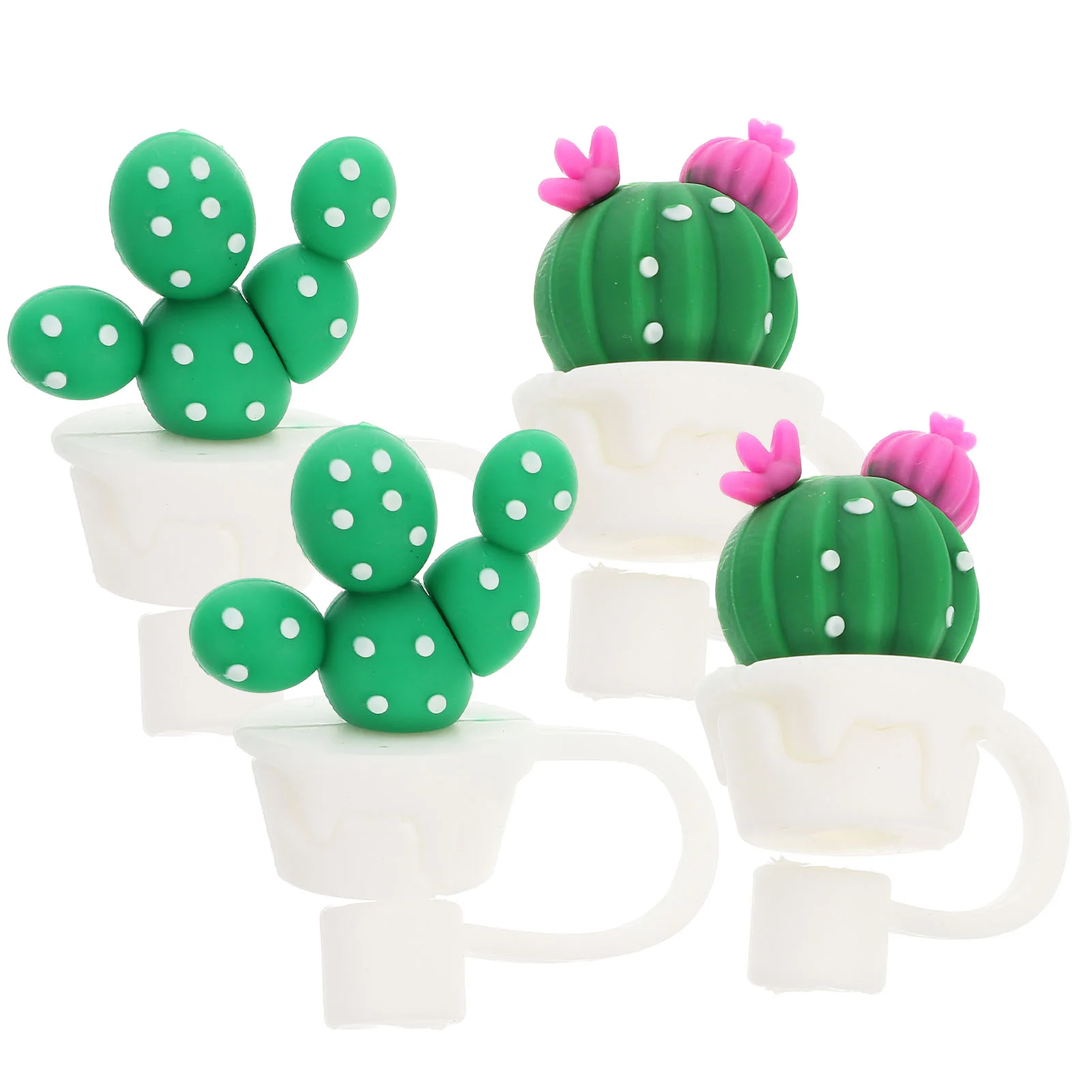 

4 Pcs Cactus Straw Plugs Cute Covers Metal Drinking Straws Animal End Protectors Pvc Cap Lid Silicone