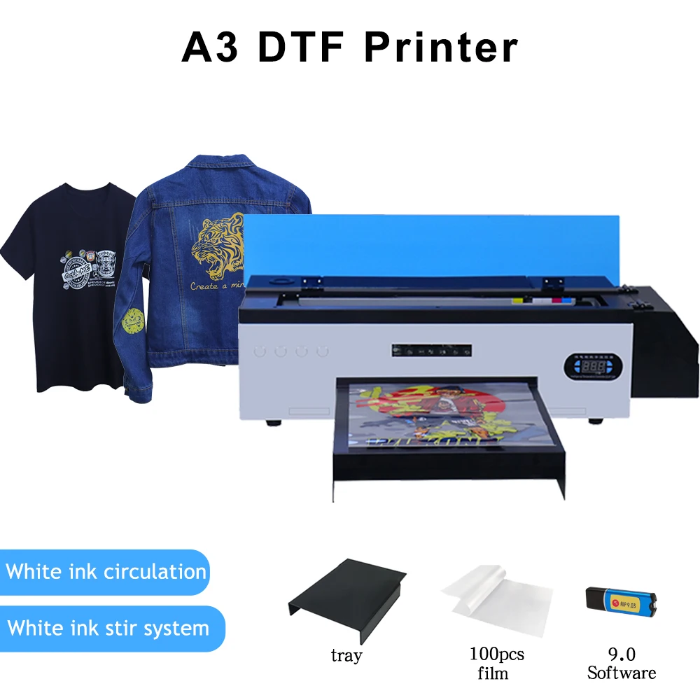 

DTF принтер A3 DTF машина для печати футболок DTF Термотрансферная пленка принтер для одежды ткани DTF прямой трансферный пленочный принтер