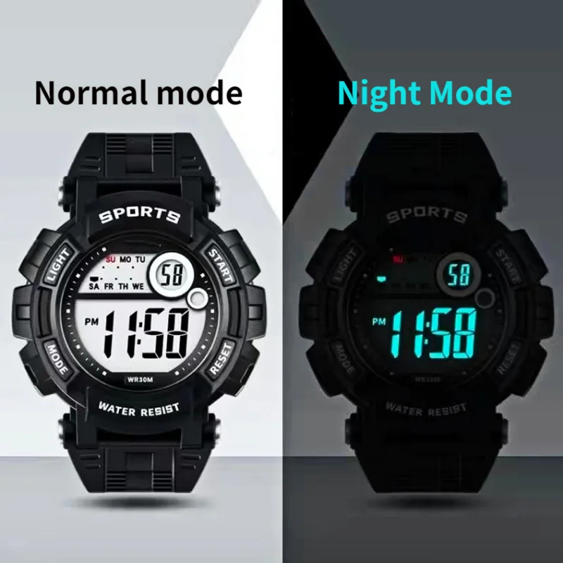 New Sports Teenagers Luminous Alarm Electronic Watch Couples Fashion Trend Watch Boys Boys Multifunctional Waterproof Wristwatch