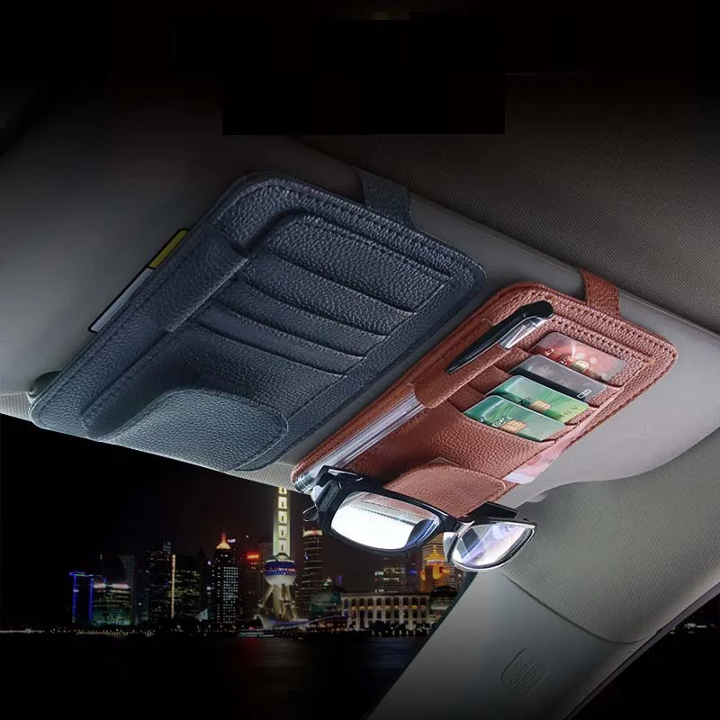 

Кожаный Автомобильный солнцезащитный козырек, органайзер для очков, кошелек для купюр, держатель, зажим для билета и кредитной карты, аксессуары для интерьера автомобиля