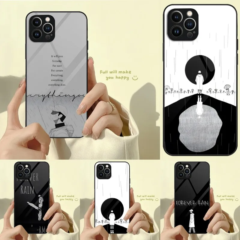

KPOP RM Mono Phone Case Tempered Glass For IPhone 13 12 11 Pro Max Mini X XR XS Max 8 7 6s Plus SE 2020 Shell Fundas
