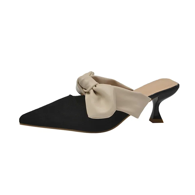 Женские мюли с острым носком летние тапочки в уличном стиле бантом сексуальная