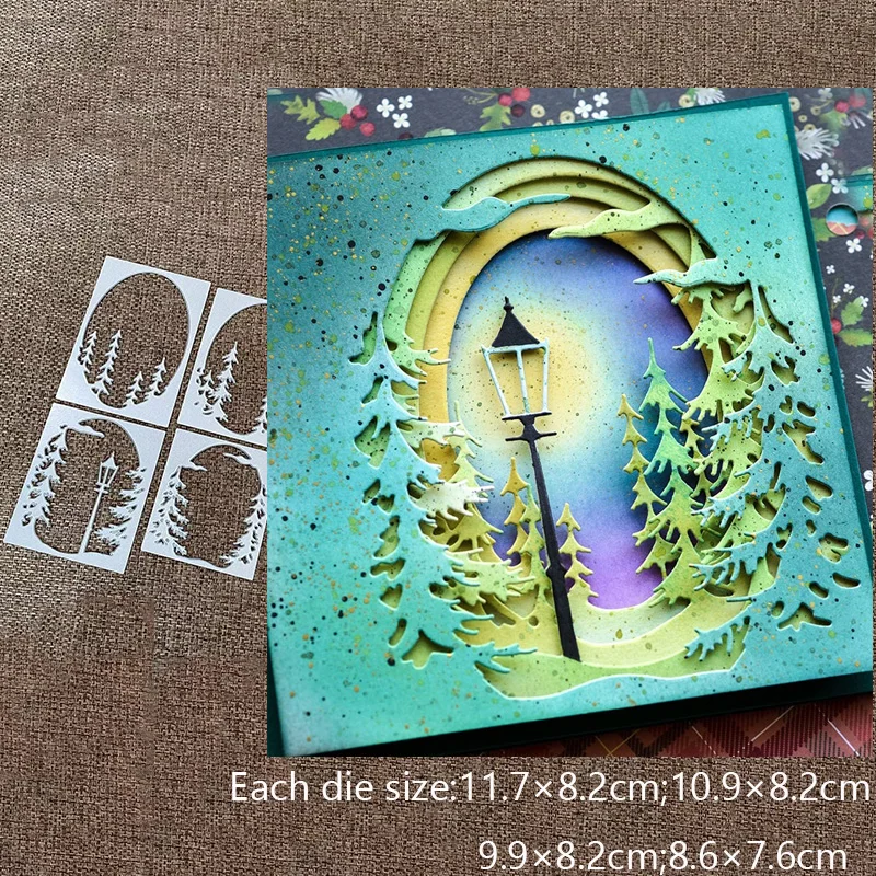 

New Design Craft Metal stencil mold Cutting Dies 4pcs tree street light scrapbook die cuts Album Paper Card Craft Embossing