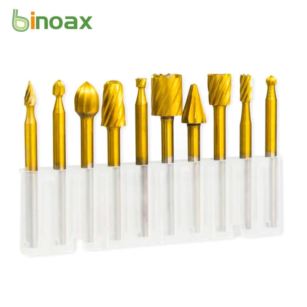 Binoax 10PCS HSS Titanium Router Carbide Engraving Bits 3MM Shank Router Bit for Rotary Tools for DIY Woodworking
