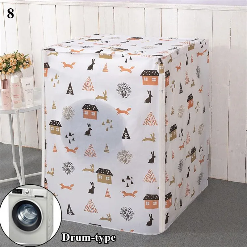 

Printed Washing Machine Cover Dust-proof Bathroom Waterproof Sunscreen Washer Dryer Drum Type Washing Machine Protective Cover