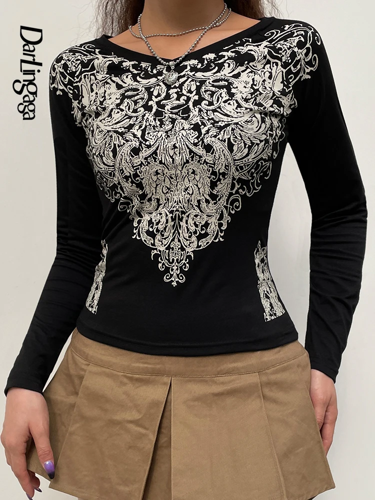 

Darlingaga Grunge Fairycore Y2K Graphic Printed Vintage Women's T-shirts Streetwear Gothic Clothes Cropped Top Tee Aesthetic New