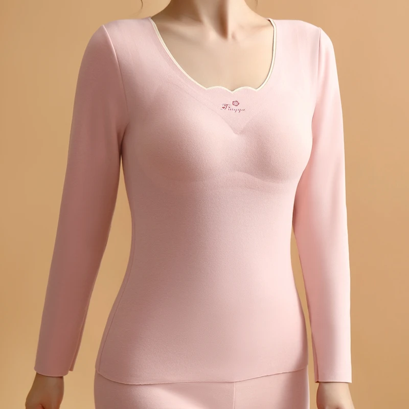 Thermal Underwear For Women Winter Thermo Lingerie With Bra Seamless Warm Lingerie Solid Color Long-Sleeved Top Thermo Clothes