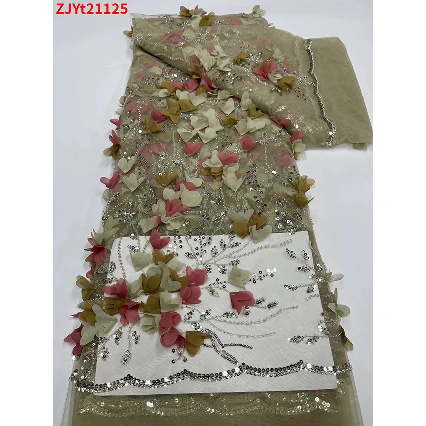 

Новейшее Африканское французское кружево, 3D вышивка бисером, ткань, красивый нигерийский тюль, сетка с блестками, текстиль, ткань ZJYT21125