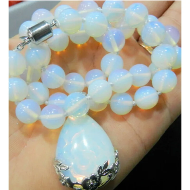 

New 10mm Sri Lanka 25x35mm Moonstone Gems Pendant Necklace 18"