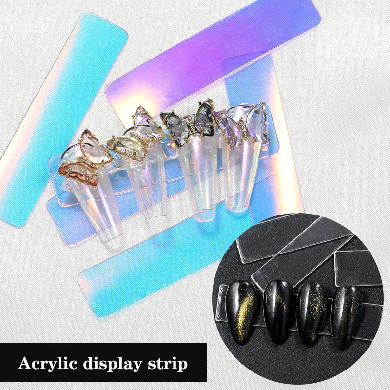 

10pcs/pack of nail art display board aurora black transparent acrylic punching style sticky nail color card display strip