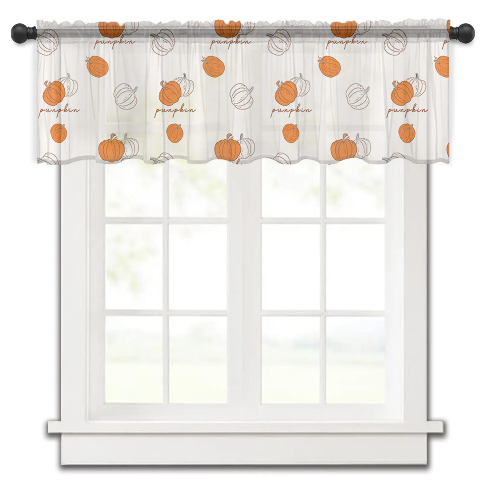 

Autumn Pumpkin Tulle Kitchen Small Window Curtain Valance Sheer Short Curtain Bedroom Living Room Home Decor Voile Drapes