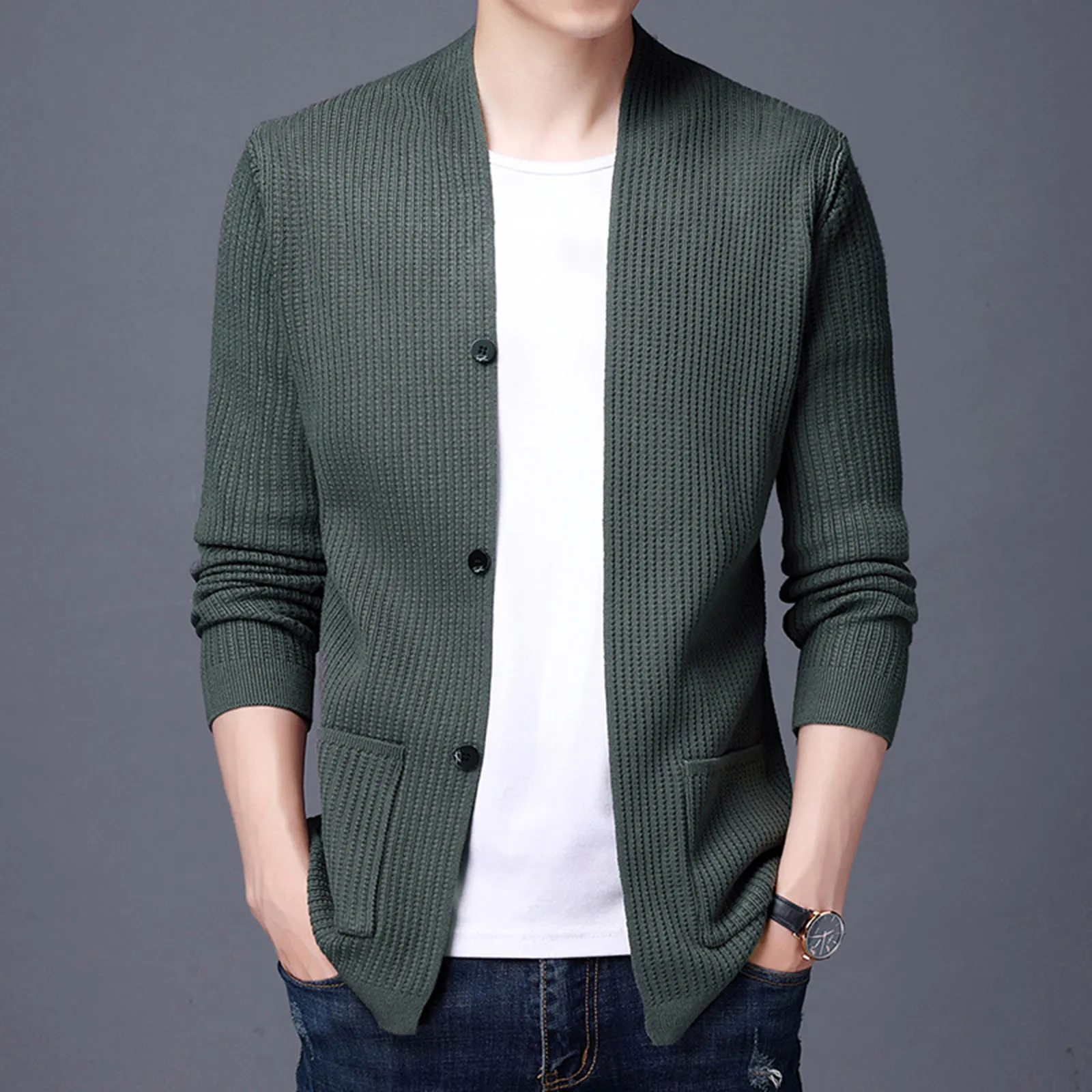 

Mens Autumn Fashion Leisure Solid Thin Jacket Blouse Coat Baseball Cardigan