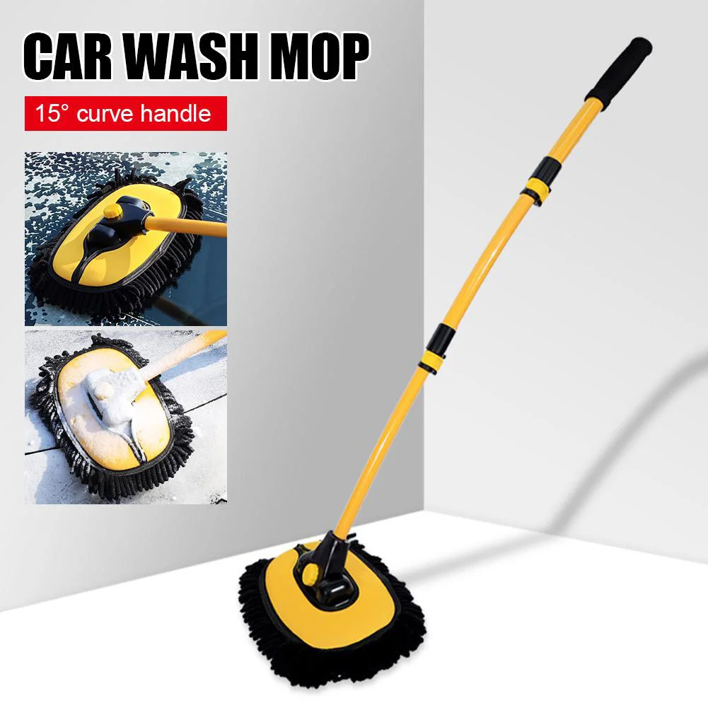 

1pc Cleaning Brush Cover Car Wash Brush Cleaning Chenille Mop Brushes Yellow Brush Head Kit With Handle Super-absorbent Brush