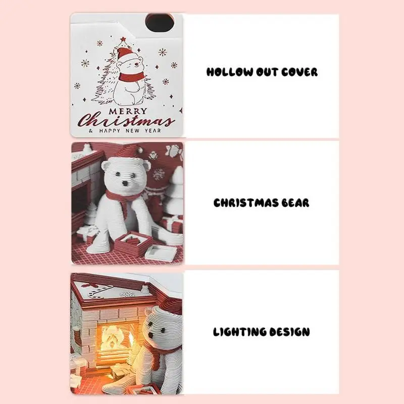 3D Рождественский медведь бумажная скульптура отрывной календарь со