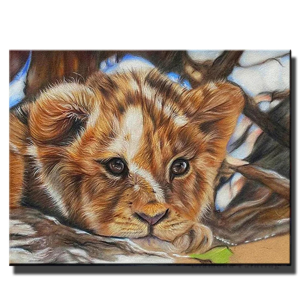 5D Diy Animal Little Lion Diamond Embroidery Full Square Round Handmade Rhinestone Cross Stitch Mosaic Kit Home Decoration Gift