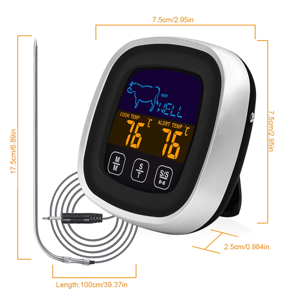 

Food Thermometer Digital Touchscreen Meat Temperature Gauge Portable Cooking BBQ Grill Thermometer Timer Kitchen Supplies