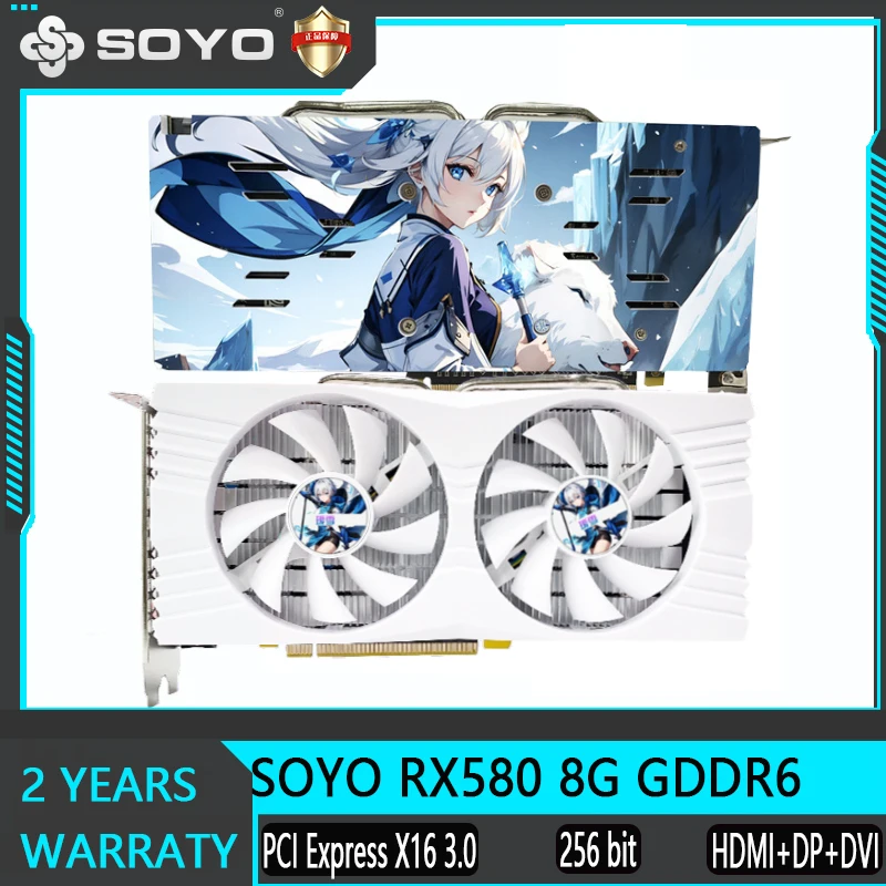 

SOYO Video Card AMD RX580 8GB Gaming GDDR5 256Bit PCI Express 3.0 ×16 Radeon GPU Computer placa de video 8 Pins Graphics Card