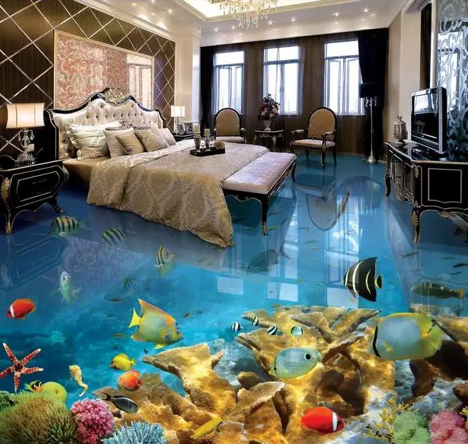 

3d Stereoscopic Video 3d Flooring Tropical Fish Wall Mural Wallpaper 3d Floor Murals Wallpapers For Living Room