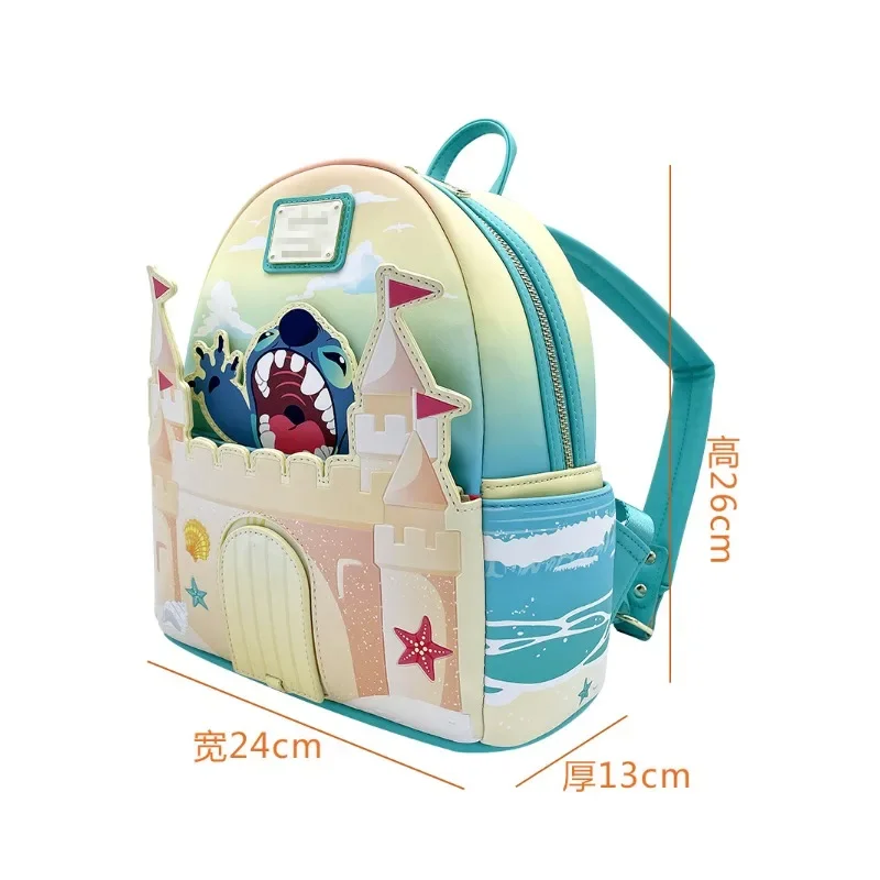 Фото Детский Пляжный Рюкзак MINISO С Дизайном Disney Stitch И Castle, Сумка Через Плечо Из Искусственной Кожи Для Девочек №2