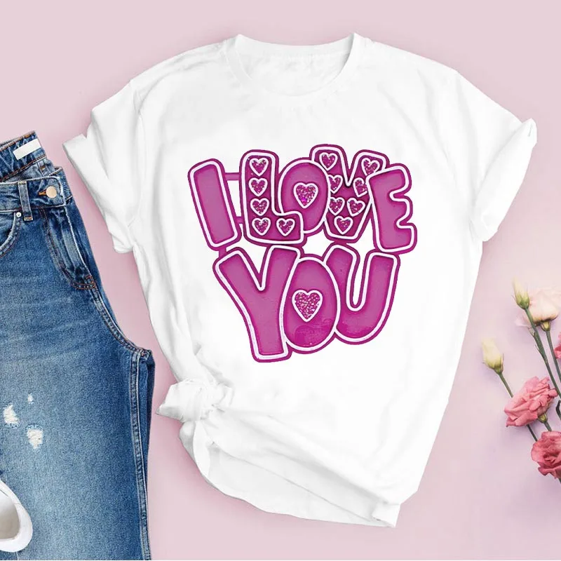 

Tee Shirt Femme Cute I Love You Cartoon Letter Print Women T Shirt Summer Fashion 90s Camiseta Mujer Tshirt Ladies White Tops