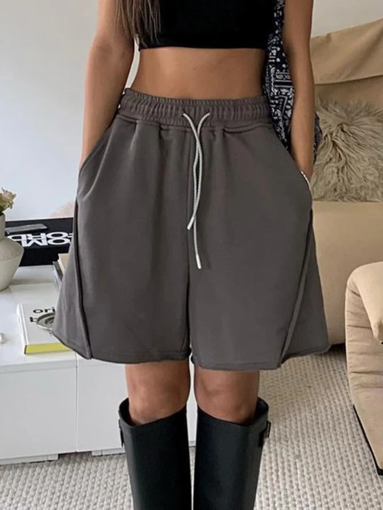 IAMSURE Basic Solid  Drawstring Shorts Casual Streetwear Sporty Activewear Loose Mid-Waisted Shorts Women 2023 Summer Fashion