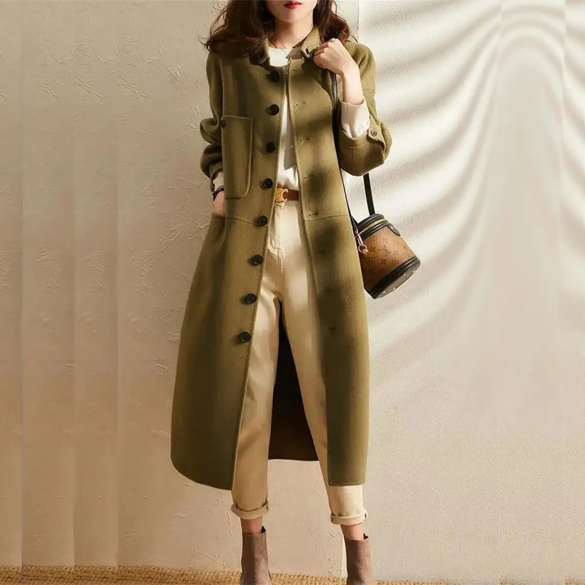 

The New Autumn/winter 2022 Temperament In The Long Coat Women's Wool Coat Slimming Shirt Women's Nizi Coat