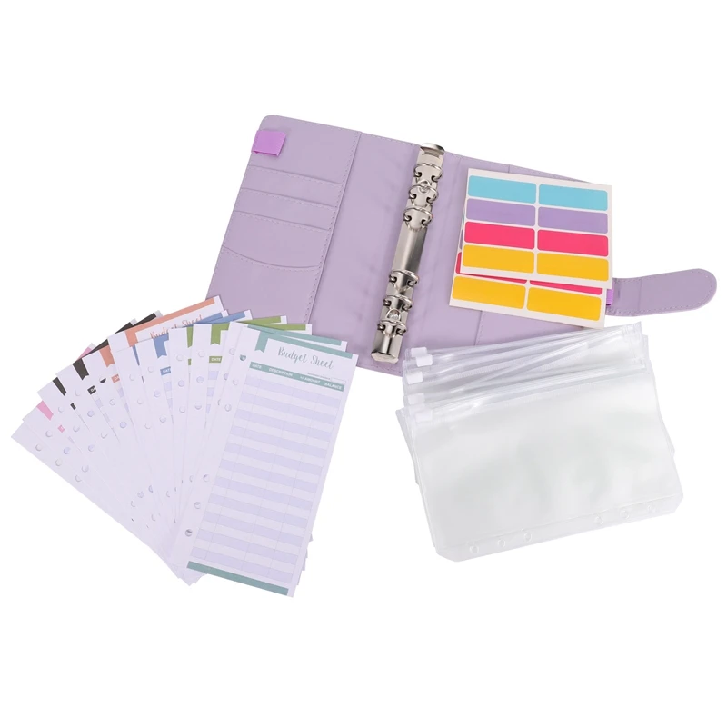 

A6 PU Leather Budget Binder With Zipper Envelopes, Macarone Color Ring Budget Binder With For Home School