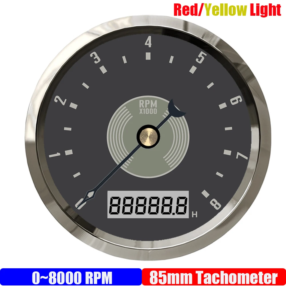 

8000 об/мин, 12000 об/мин, 85 мм тахометр, красная/желтая подсветка, ретро-стиль, указатель, тахометр для автомобиля, лодки, яхты, водонепроницаемый на заказ