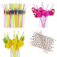 2550pcs mix color tropical umbrella flamingo pineapple cocktail straws disposable juice drinking straw hawaii beach party