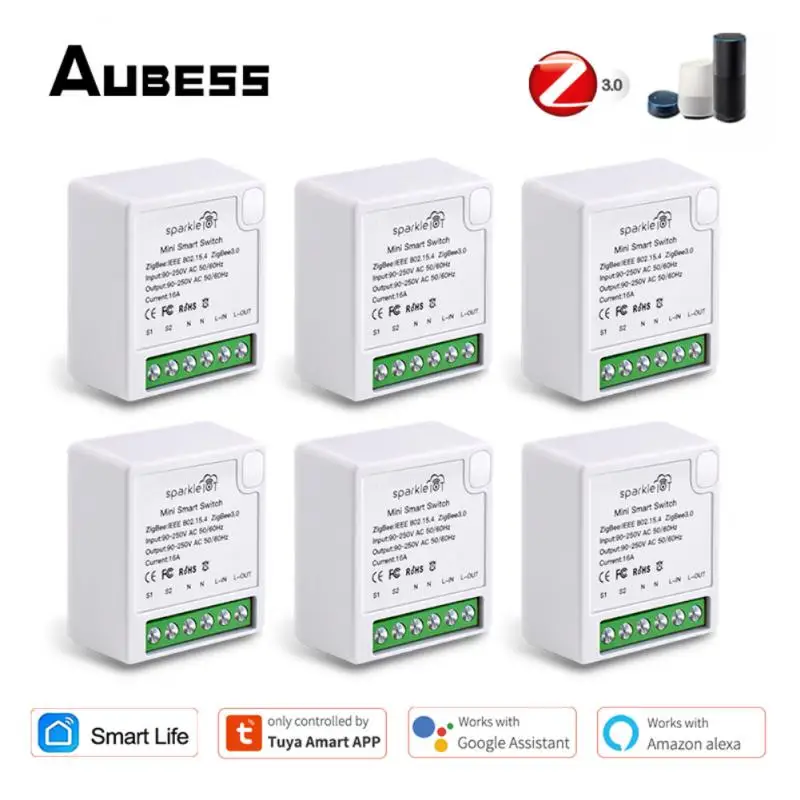 

AUBESS Zigbee MINI Smart Switch Module 16A Support 2-Way Control Remote Voice Control Work With Smartlife/Tuya Alexa Google home