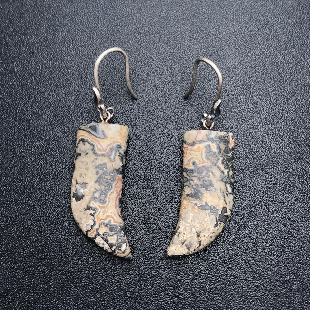 Винтажные серьги из яшмы с натуральной серо-белой картой Пикассо стерлинговое