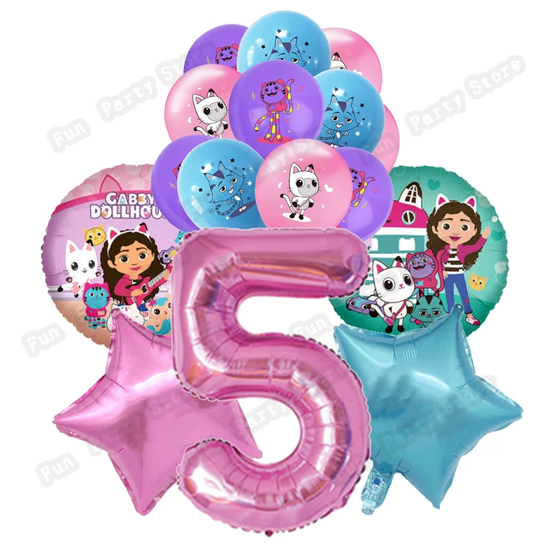 1set gabby dollhouse cats balloons birthday party decorations 32 inch pink number cartoon balloon baby shower supplies kids toys free global shipping