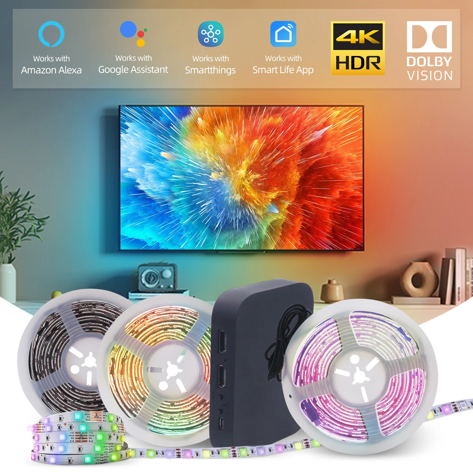 Smart AI Screen Sync Box Ambient LED Strip TV PC Монитор Подсветка HDMI 2.0 4K Игровая музыкальная
