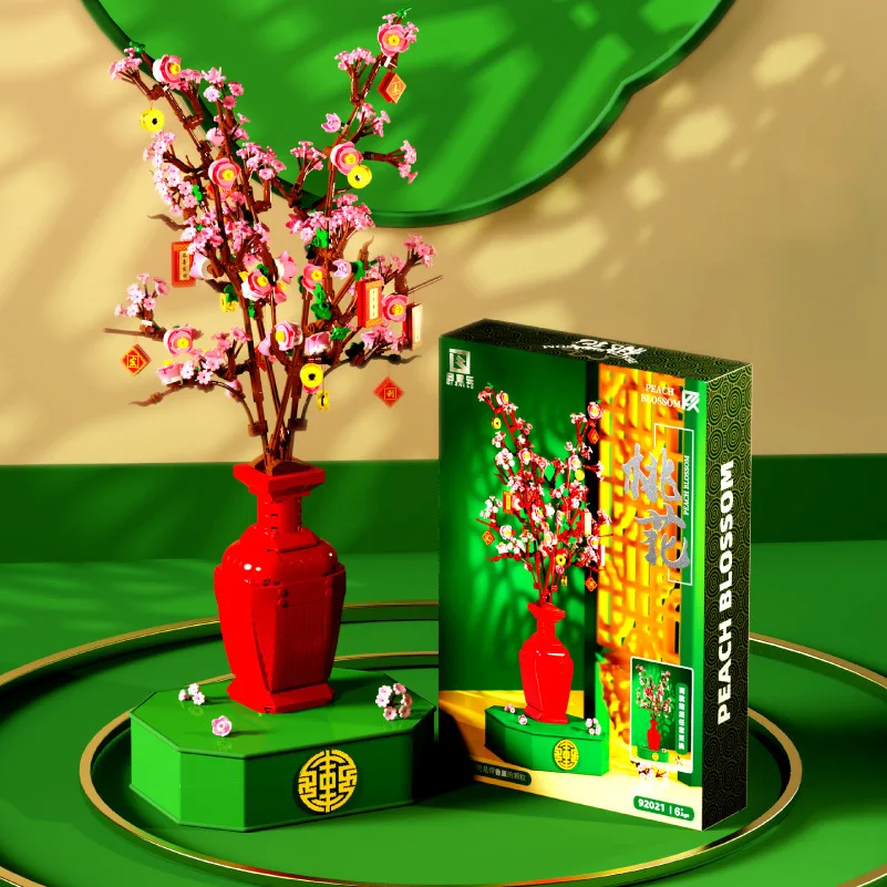 

Peach Blossom Eternal Flower Building Blocks Assembled Plant 3D Model Bricks Toy For Girls Birthday Gift Home Table Decoration