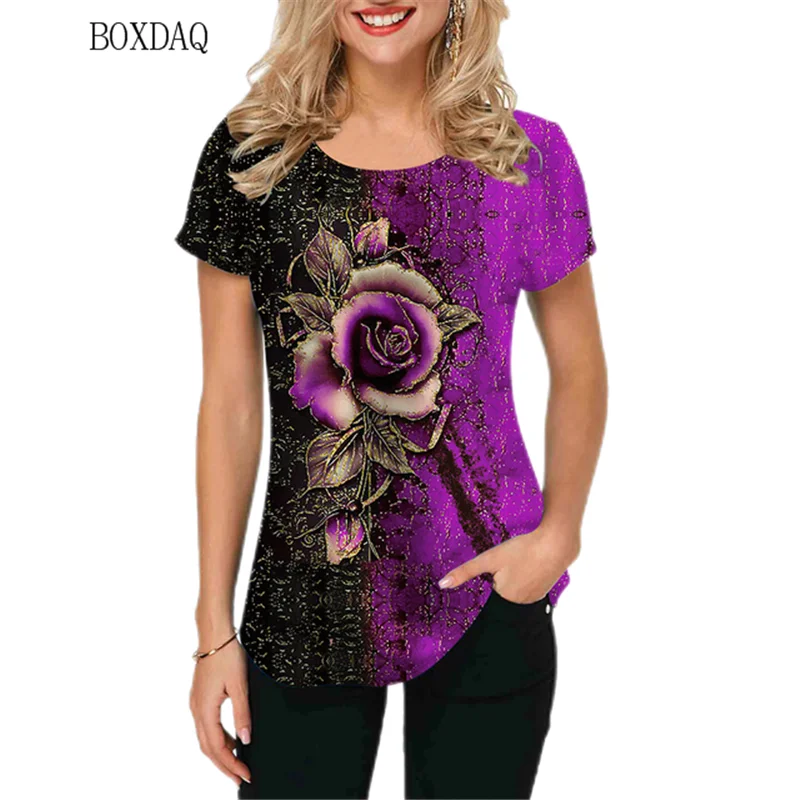 Женская футболка с коротким рукавом круглым вырезом и 3D-принтом