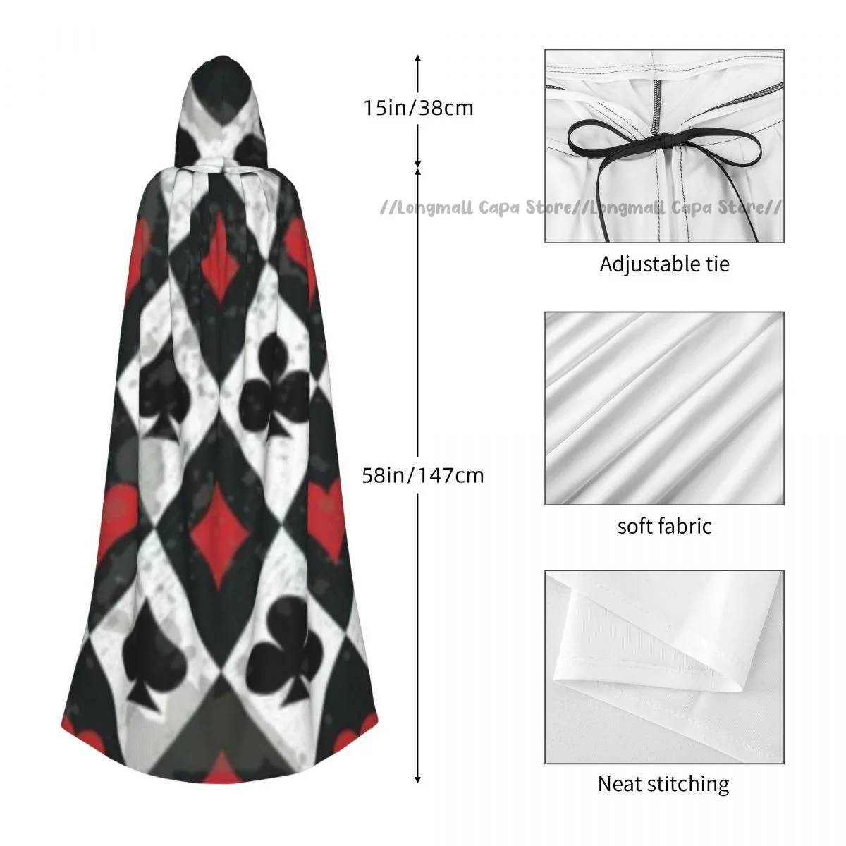 Накидка с капюшоном для взрослых на Хэллоуин абстрактными игральными картами