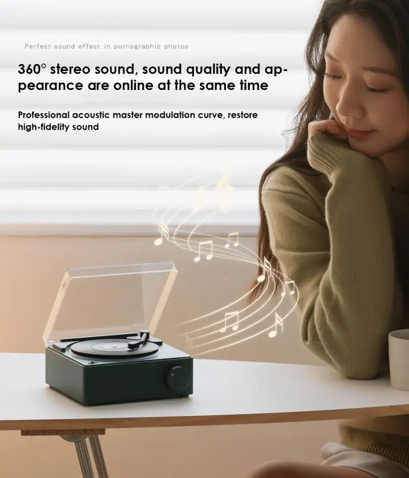 

Multifunctional Bluetooth Audio Retro Light Luxury Retro Record Player Hd Sound Quality 1200mAh With Turntable Alarm Clock Gifts