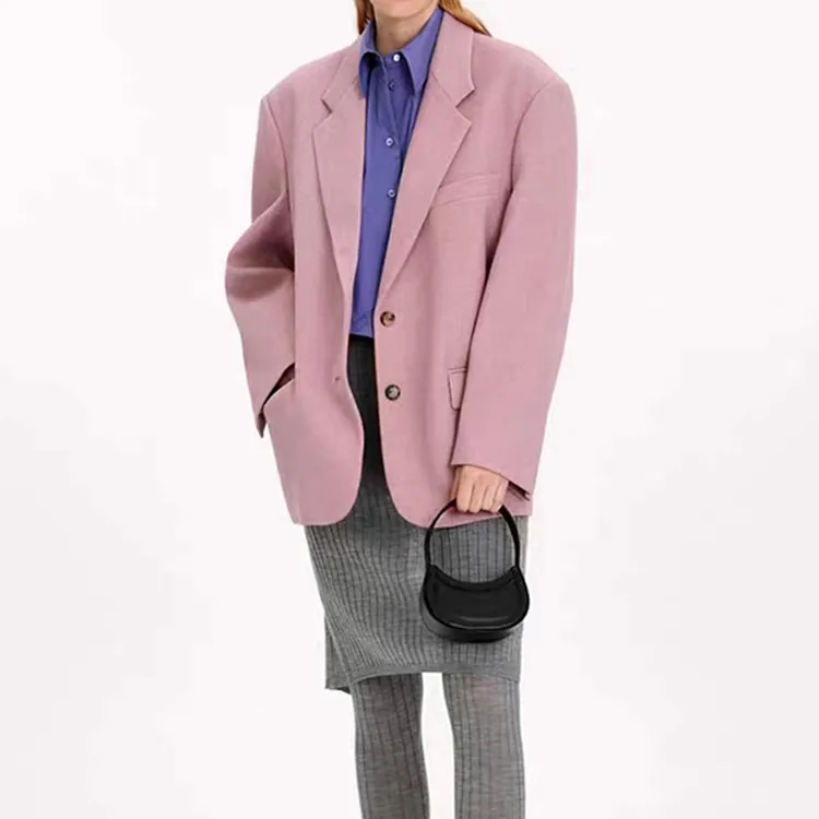 

Women Silhouette Twill Suit Coat Pink Single Breasted Loose Design Casual Long Sleeve Female Blazer Spring 2023