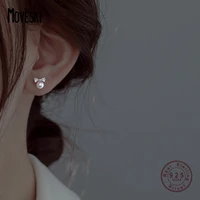 moveski 925 sterling silver elegant simple zircon bow pearl stud earrings women high sense charm wedding gift jewelry