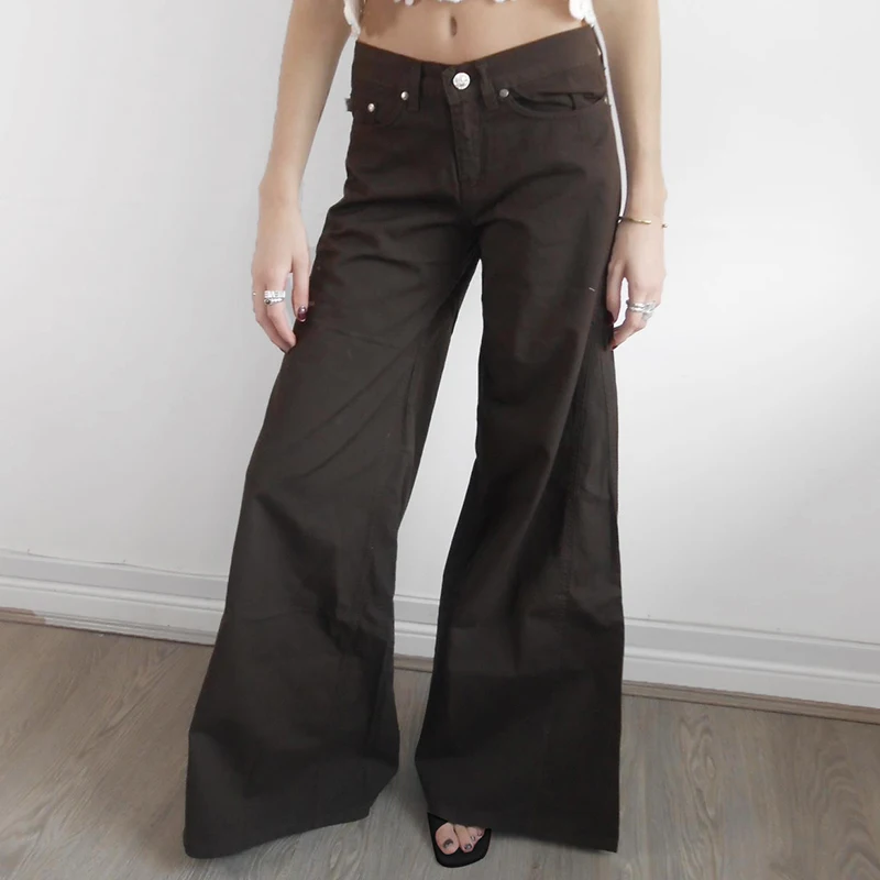 HEYounGIRL женские коричневые расклешенные джинсы в стиле ретро свободного покроя