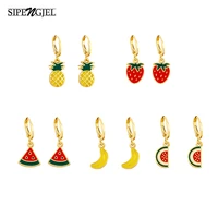 sipengjel fashion colorful enamel cute cherry fruit dangle earrings ear buckle small hoop earrings for women jewerly gift