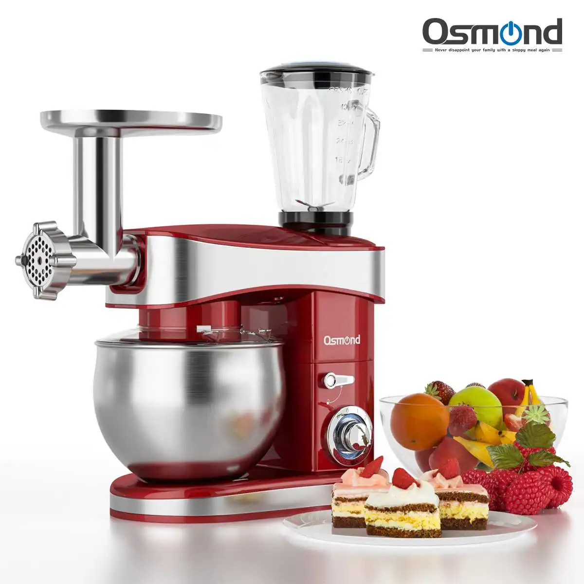 

OSMOND 6.5L 1200W Stainless Steel Bowl 6-speed Kitchen Food Stand Mixer Cream Egg Whisk Whip Dough Kneading Mixer Bread Blender