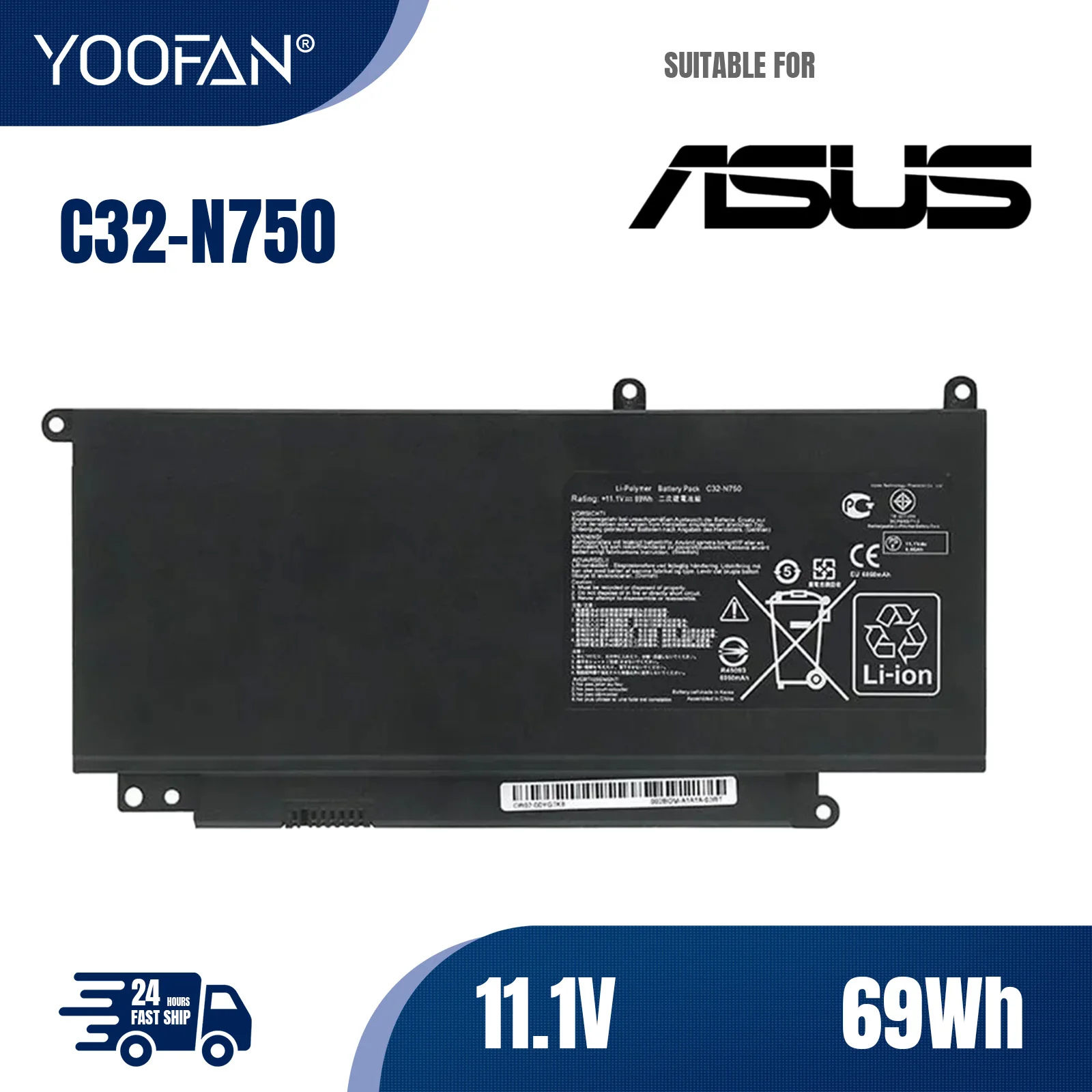 YOOFAN Batería C32-N750 для ordenador портативный Pila 11 1 В и 6260 мАч ASUS N750 N750J N750JK N750JV N750Y47JK-SL