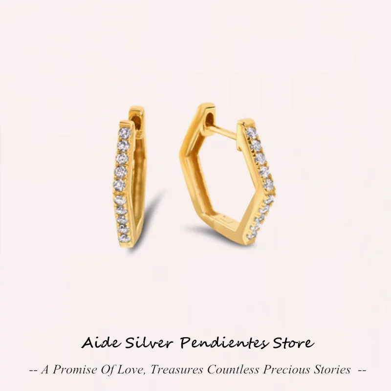

AIDE 100% 925 Sterling Silver Hoops Earrings For Women Personality Hexagonal Diamond Earrings Jewelry Wedding Gifts
